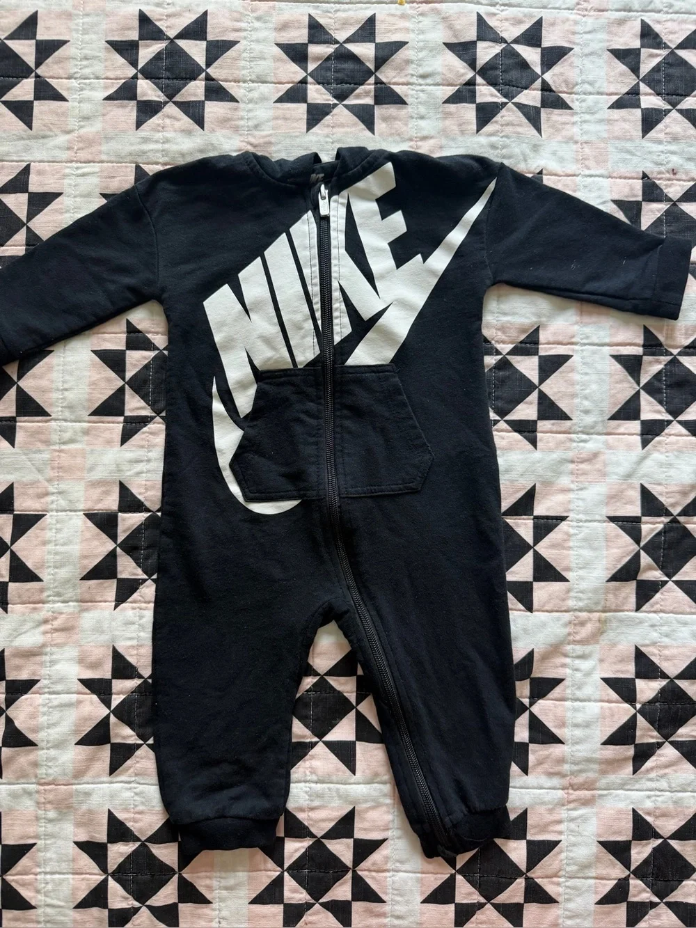Nike Black and White Zip-Front Kids One-Piece Bodysuit